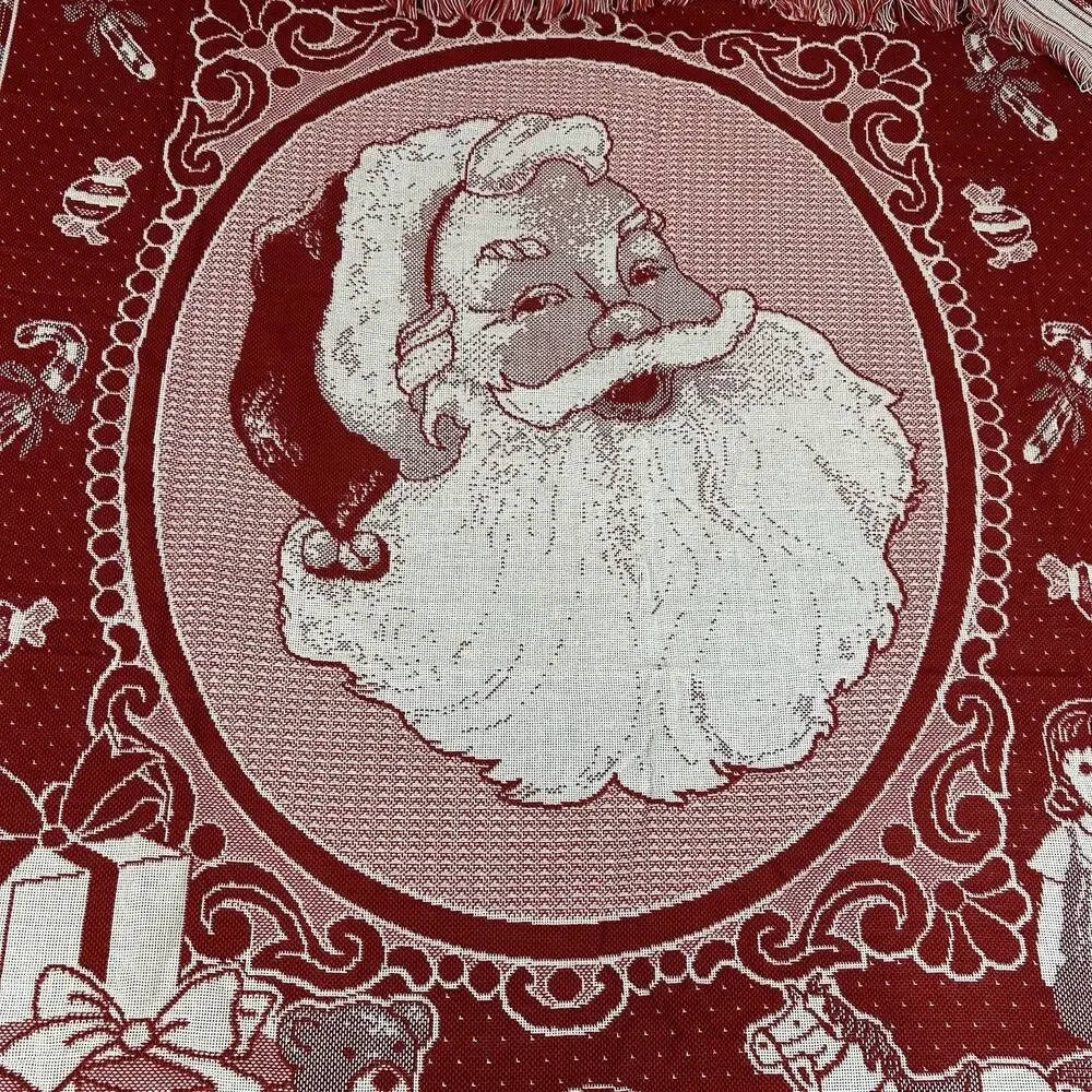 Santa Claus American Weavers‎ Red Tapestry Vintage Throw Blanket Made in USA VTG